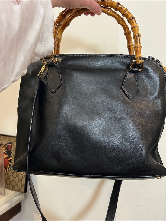 Gucci Handbags - Gucci Black Leather Shoulder Bag w Bamboo Handles - corner wear, peeling inside